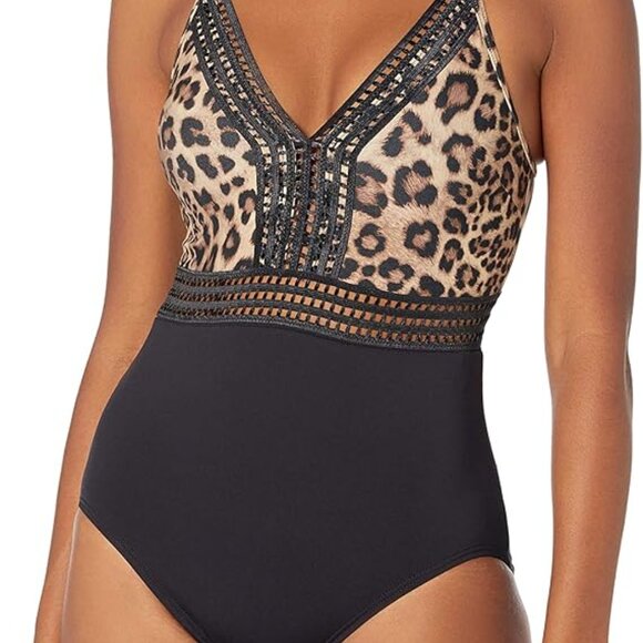 Contours by Coco Reef Women's Imperial V-Neck ONE Piece, Black Multi 004, 12/36 - Picture 2 of 5